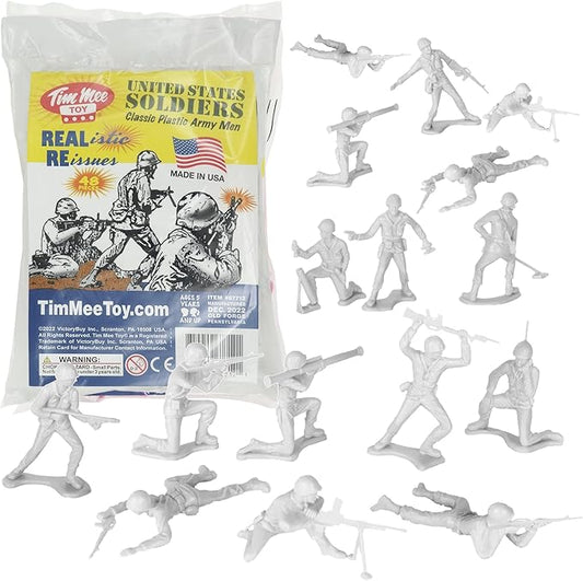 TimMee Plastic Army Men - White 48pc Toy Soldier Figures - Made in USA
