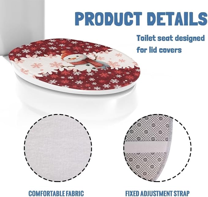 Toilet Seat Cover, Bathroom Accessories with Elastic Band at Bottom Toilet Seat Cover, Flannel Soft and Dustproof Toilet Lid Cover-Cute Christmas Snowman