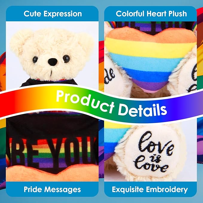 Rainbow Teddy Bear for Girlfriend Boyfriend Loved Ones, 8 Inch Cuddly Love Bear Plush Toy with Colorful Heart, Idea Gifts for Birthday, Valentine's Day, Anniversary, or LGBTQ+ Pride Month