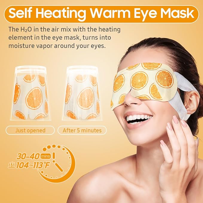 BeHoomi 20Packs Steam Eye Mask, Heated Eye Mask Warm Compress for Eyes, Disposable Self Heating Steam Mask for Sleep, Spa, Travel Essentials, Relaxation Gifts for Women, Mothers Day Gifts (Orange)