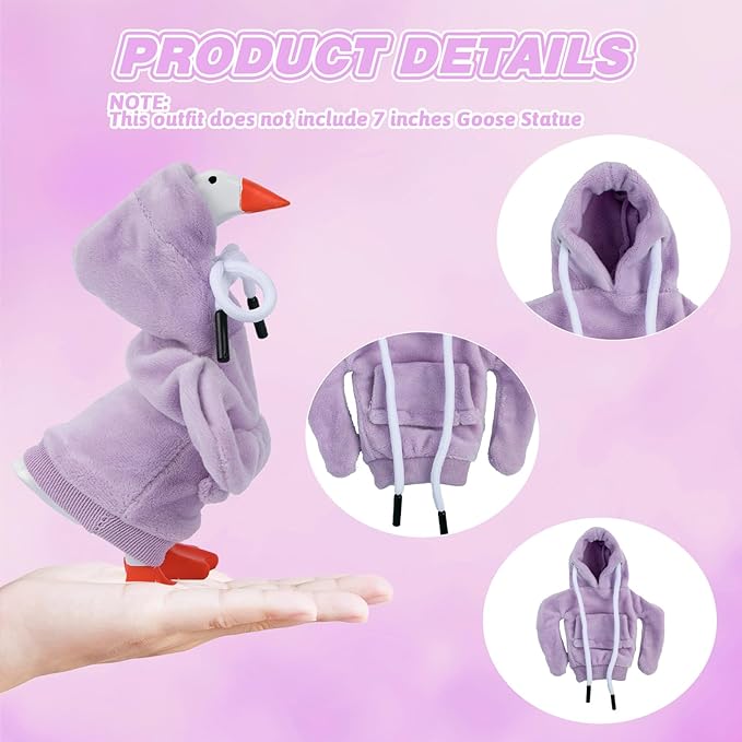 2 Pcs Desk Goose Outfits 7 Inches, Mini Desk Goose Clothes Hoodies 7 Inch Porch Goose Costume Desk Goose Accessories for Magnetic Goose Statue Table Decor (Purple & Beige)