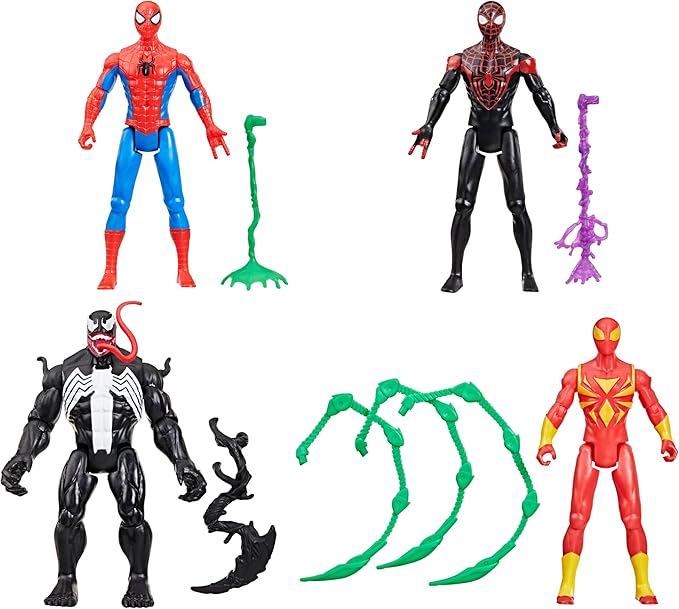 SPIDER-MAN Marvel VenomVersus Epic World of Action, Miles Morales, Iron Spider & Venom, Superhero Toys, Action Figure 4-Pack (Amazon Exclusive)