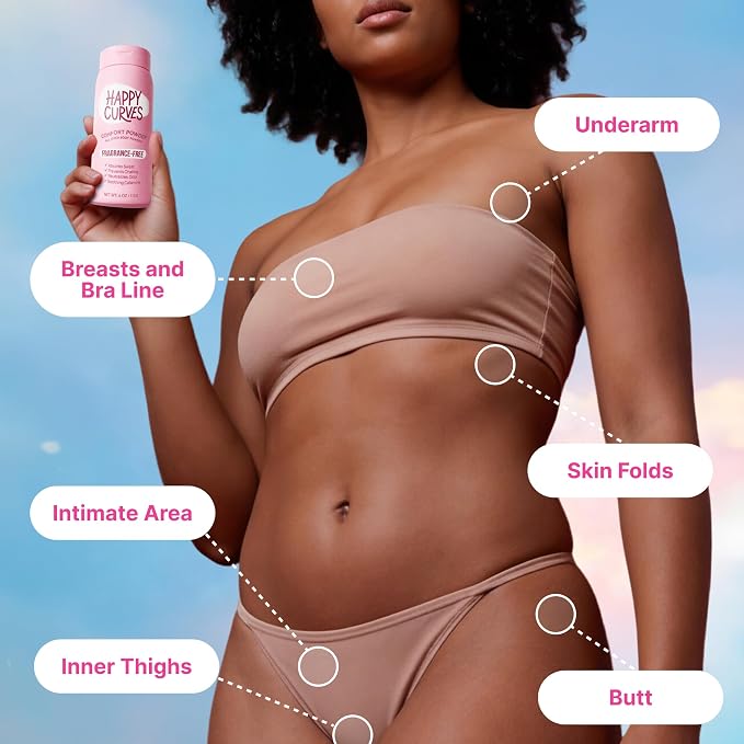 HAPPY CURVES Talc-Free Anti-Chafe Comfort Powder (Fragrance-Free) & Smoothie 2.0 Waterproof Bikini Trimmer (Guava) Bundle - Intimate Care for Women