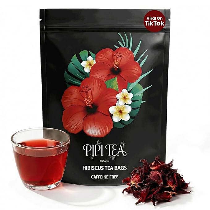 Pipi Tea Hibiscus Tea Bags Organic,100% Natural Organic Hibiscus Tea Bags,Natural Sweet & Sour Flavor,Caffeine-Free,30 Bags (1 Bag)