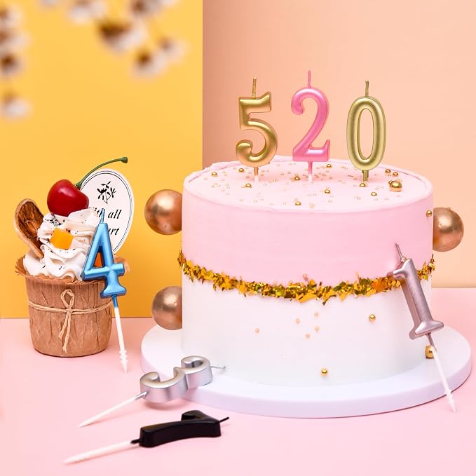 PHD CAKE 10-Pieces Rose Gold Numeral Birthday Candles, Cake Numeral Candles Number 0-9 Glitter Cake Topper Decoration for Birthday,Wedding Anniversary,Party Celebration