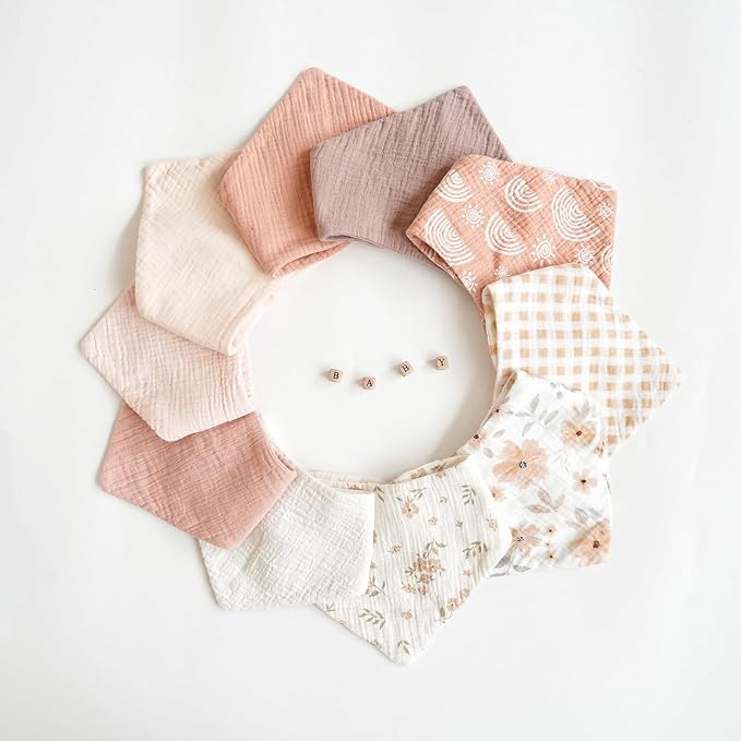 Konssy Muslin Baby Bibs 10 Pack Baby Bandana Drool Bibs 100% Cotton for Unisex Boys Girls