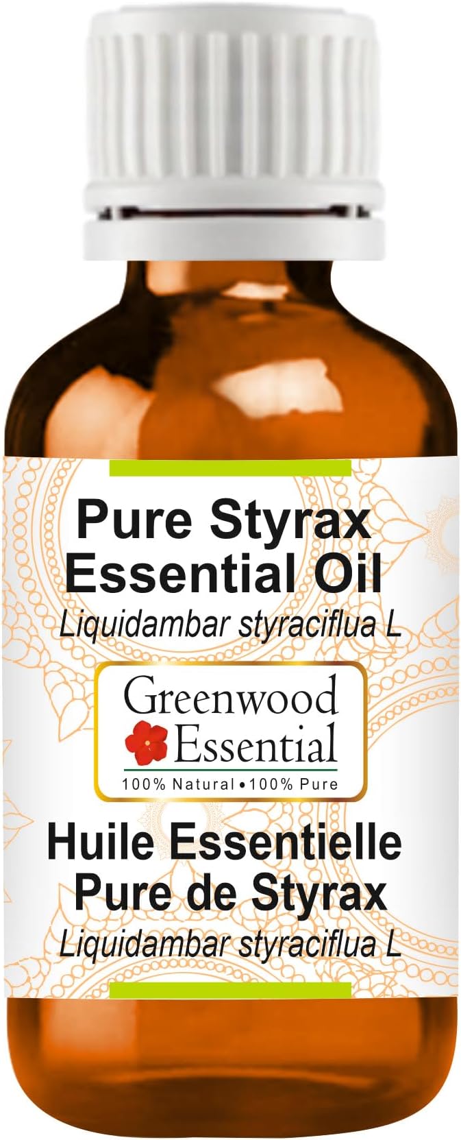 Greenwood Essential Styrax Essential Oil (Liquidambar styraciflua L) Pure | Non-Sticky | Non-Greasy | Lightweight | Men & Women | All Skin Types | Steam Distilled 30ml (1 oz)
