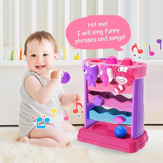 Toys for 1 2 Years Old Girls, Musical Toys for 12-18 Months, Interactive Toddler, Montessori Toys, Christmas Birthday Gifts for Baby Kids Toddlers Age 1-2 Years Old (Pink)