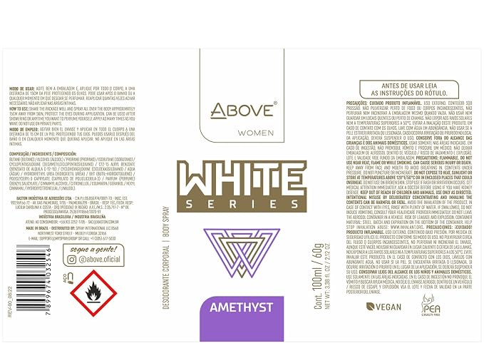 ABOVE White Series Body Spray, Amethyst, 2.12 oz - Deodorant Spray - Masks Perspiration Odors - Long-Lasting Dry Spray - Paraben-Free - Cruelty-Free