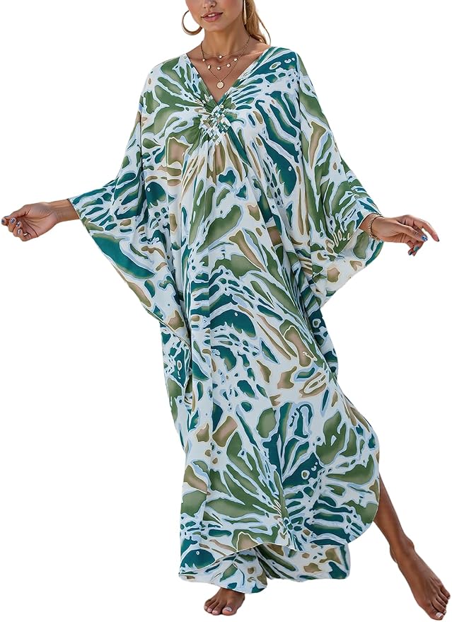Mumu Dresses for Women Plus Size, Bohemian Kaftan Beach Cover Up Long Maxi Nightgown Soft Loungewear