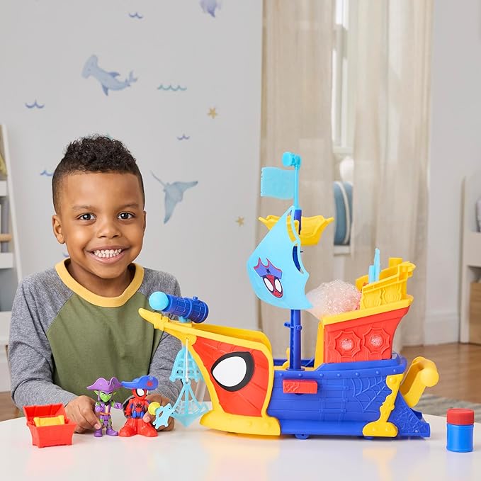 SPIDEY AND HIS AMAZING FRIENDS Marvel Water-Webs Webs Ahoy Bubble Pirate Ship Toy, 3-Inch Action Figures & Boat Playset, Super Hero Toys, 3+ Years