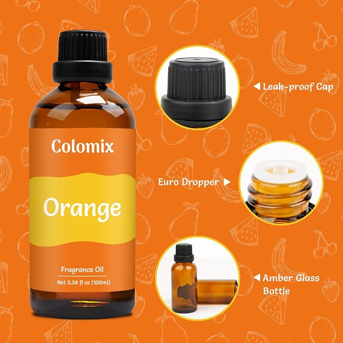 Premium 100ml Orange Fruit Fragrance Oil, Essential Oils for Diffusers for Home, Scented Oil for Candle Making, Soap Supplies and More DIY Projects, Long-Lasting Scent Gift