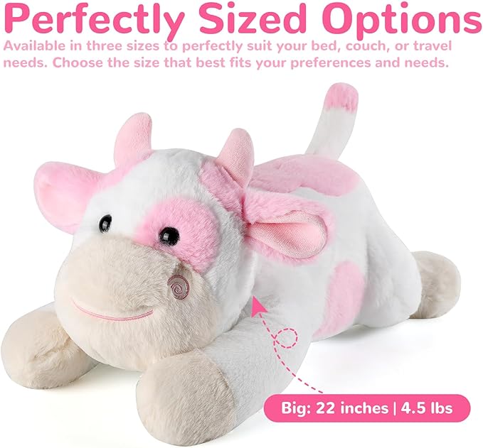 Cow Weighted Stuffed Animals - 22 Inch 4.5 Pounds Weighted Plushies Cow Stuffed Animals - Big Plush Pillow - Cute Plush Toys Gifts for Kids & Adults (22" 4.5 lbs Pink)