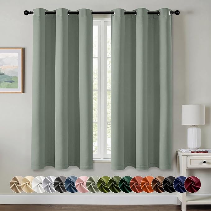 MIULEE Blackout Curtains for Bedroom 2 Panels 40 x 54 Inch Long Light Green | Thermal Insulated, Living Room Darkening Grommet Drapes, Noise Reducing, Light Blocking Window Treatments