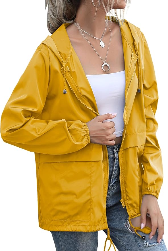 Women's Raincoats Lightweight Waterproof Windproof Adjustable Windbreaker Rain Jackets Hooded with Pockets S-XXL