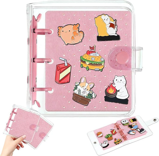 8 Pcs Mini Enamel Pin Display Book Gift Clear Collection Travel Trading Binder Holder Badge Book Storage Organizer up to 36 1-inch Enamel Pins for Travel Collectors (Pink,4.61x3.94 in)
