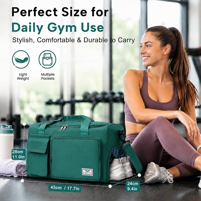 FIORETTO Women's Gym Duffle Bag with Shoes Compartment, 30L Capacity, Ideal for Travel, Gym, Sports, Duffel, Weekender