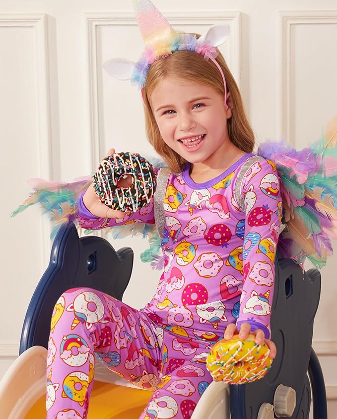 Bamboo Viscose Toddler Girls Kids Pajamas Unicorn Mermaid Pjs Long Sleeve Snug fit 12M-8Y 2pcs Soft Jammies
