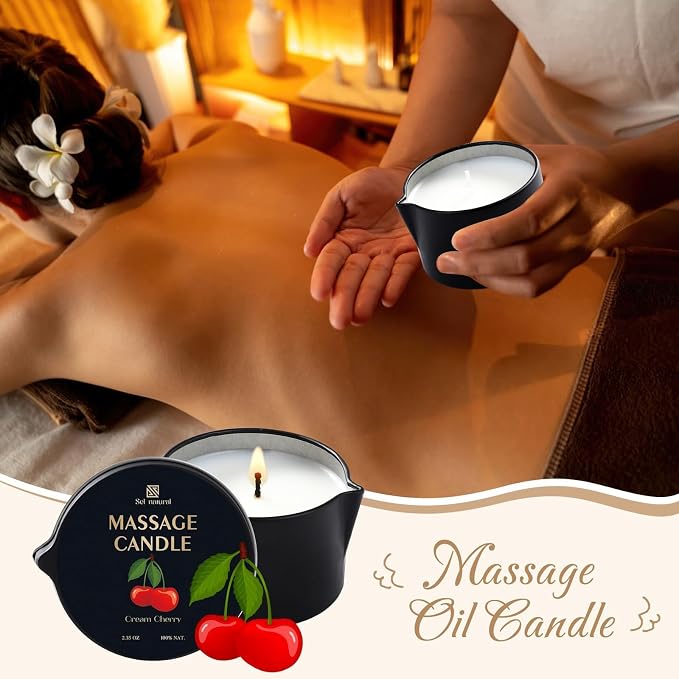 3 Pack Massage Oil Candles 2.35oz Low Temp Massage Candle Wax 3 Scent Spa Therapy Body Oil Valentines Gifts for Relaxation, Couples, or Self-Care (Cream Cherry, Coffee Vanilla, Pineapple Rum)
