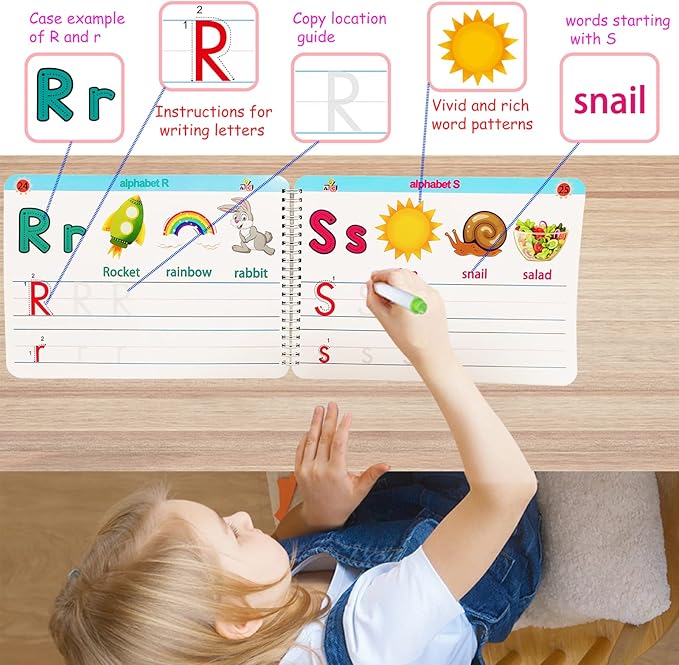 Montessori Preschool Learning Tracing Workbook - Toddler Alphabet and Numbers Handwriting Practice Busy Activity Book Dry Erase, Autism Materials Prek Educational Toy for Kids Age 3 4 5