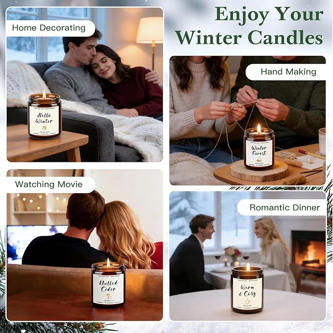 Scented Candle Gift Set for Women – 4 Pack Soy Candles Non Toxic | Scented Candles with Apple Cinnamon, Fir Balsam, Mulled Cider, Sandalwood – Holiday Candles Gift for Home Décor & Cozy Nights