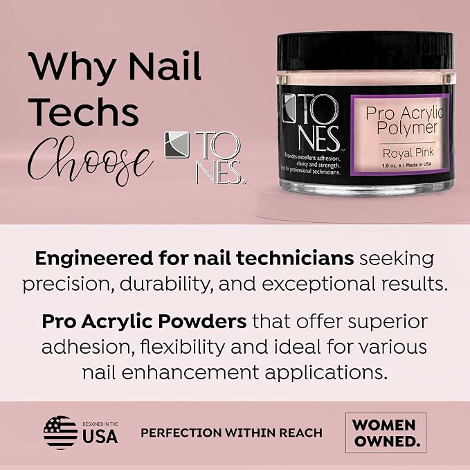 TONES Creamy Pink Acrylic Nail Powder – Royal Pink (Soft Creamy Pastel Pink) | Professional-Grade Non-Yellowing Polymer | Extensions & 3D Art | Salon & Home Use | USA Made (1.5 oz)