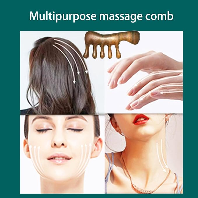 OULIGET Wood Gua Sha Massage Tools Set,Scraping Scalp Massage Comb,Natural Wooden Gua Sha Tool,Scraping Tool. (Handle Wooden Comb)