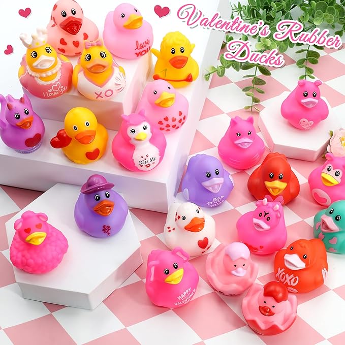 30 Pack Valentines Rubber Ducks-2.3 Inch Bulk Floater Ducks for Ducking Assortment Rubber Duckies for Kids Baby Bath Toys,Birthday Gifts Party Favors Summer Beach Pool Activity Toys