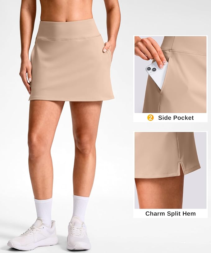 14"/16" Skorts with 3 Pockets | Side Slits, High Waisted, Built-in Shorts, A Line, Casual, Pickleball, Athletic, Golf, Tennis Skirt, for Women