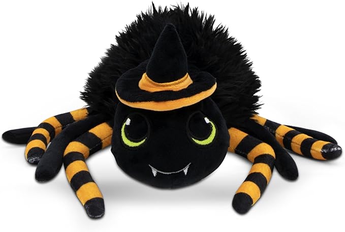 Wicked Fuzzy Spider Stuffed Animal with Witch Hat | Cute Halloween Plush | Surface Washable | Perfect for Spooky Home Decor - Wicked, 8 Inch