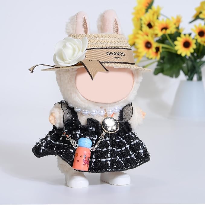 Chic Style 17cm Doll Clothes Accessories Set Include: 1 Dress, 1 Hat, 1 Necklace, 1 Water Bottle and 1 Shoes for Dress up Your Dolls (Doll Not Included), Black #1