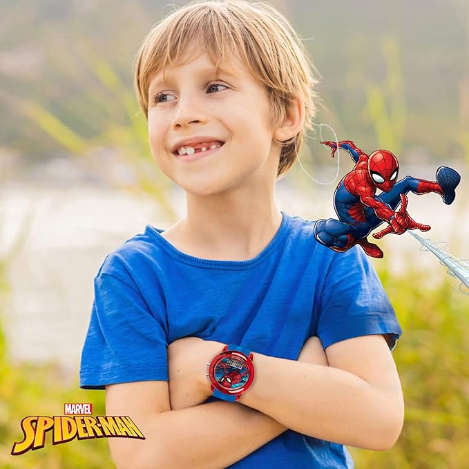 Marvel Spider-Man Kids' LCD Watch – Flashing LED Bullet Band, Digital Time Display, Red & Blue Design, Durable Plastic Case, Adjustable Silicone Strap – Fits Wrists 5.5" to 8"