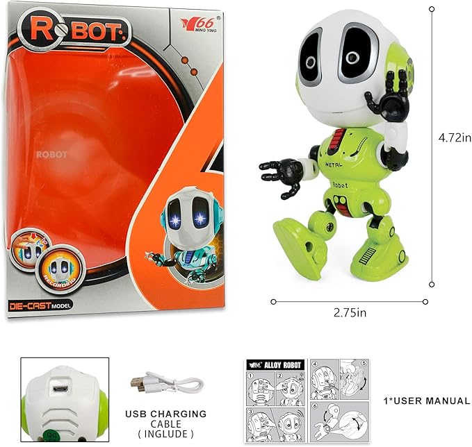 Talking Robot for Kids Toy - Mini Robot Toys That Repeats What You Say, Robots Toys for 4 5 6 Year Old Girls and Boys, Stocking Stuffers for Boys and Girls (Green)