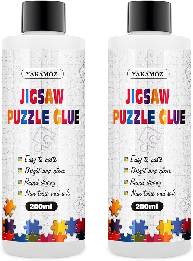 YAKAMOZ Clear Jigsaw Puzzle Glue with Precision Applicator – Non-Toxic, Quick Dry & Water-Soluble for Puzzles up to 10000 Pieces (400ML)