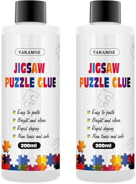YAKAMOZ Clear Jigsaw Puzzle Glue with Precision Applicator – Non-Toxic, Quick Dry & Water-Soluble for Puzzles up to 10000 Pieces (400ML)