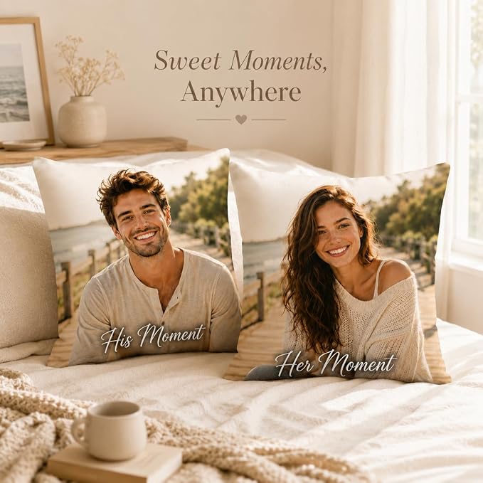 Bemaystar Custom Pillow Set of 4, Personalized Photo Pillow Covers with Picture Text, Made in USA, Custom Gifts for Family Pet Couple, Decorative Throw Pillow Gifts for Birthday Christmas (No Insert)
