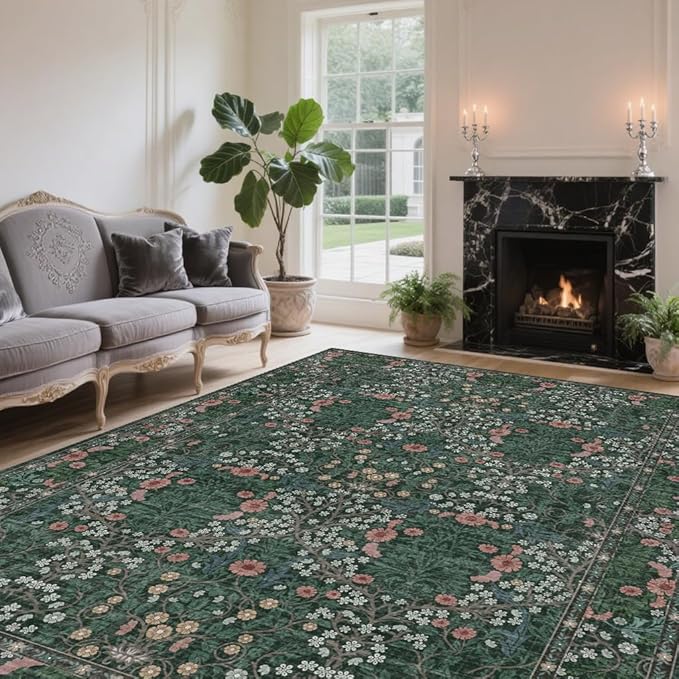 4x6 Area Rug for Bedroom Beside Rug, Laundry Room, Entryway, Kitchen, Washable Non-Slip Low Pile Ultra Soft Stain Resistant Carpet (Green)