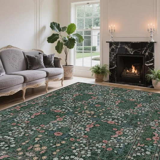 4x6 Area Rug for Bedroom Beside Rug, Laundry Room, Entryway, Kitchen, Washable Non-Slip Low Pile Ultra Soft Stain Resistant Carpet (Green)
