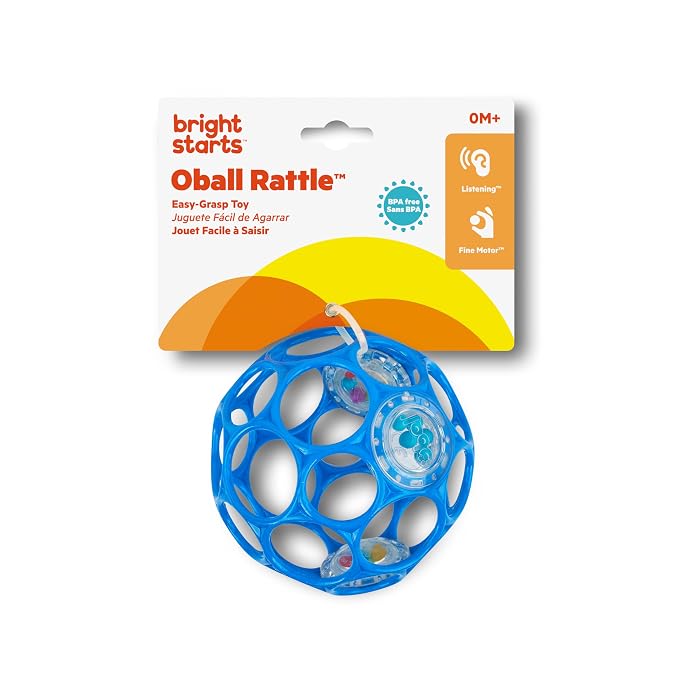 Bright Starts Oball Easy-Grasp Rattle BPA-Free Infant Toy in Blue, Age Newborn and up, 4 Inches (Pack of 2)