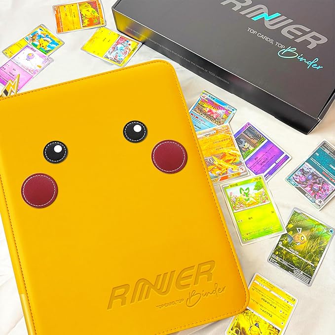 Ravaver 9 Pocket Card Binder, 360 Cards Trading Cards Games Collection Holder Book Folder with Customizable Label Slot and Side-Loading Sleeves (Yellow)