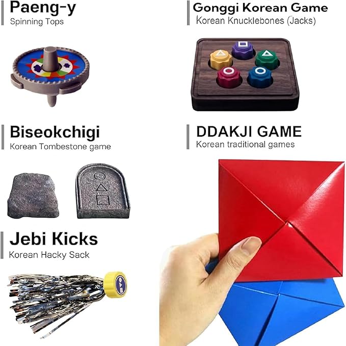 Gonggi Korean Game, Gonggi Korean Tossing Game Set (Korean Traditional Play Game) - Jebi chagi, Gong-gi, Biseokchigi, Paeng-y, DDAKJI, Gongi Family Party Game (1 Set)