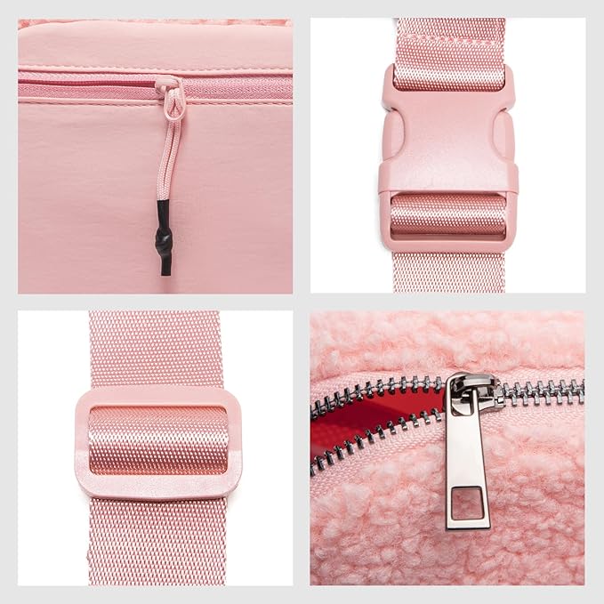 Gitus Fleece Belt Bag Sherpa Fanny Pack Crossbody Bags for Women Fashion Waist Packs with Adjustable Strap for Gym Travel Hiking Running Trending Gifts for Teen Girls Women Men (Light Pink)