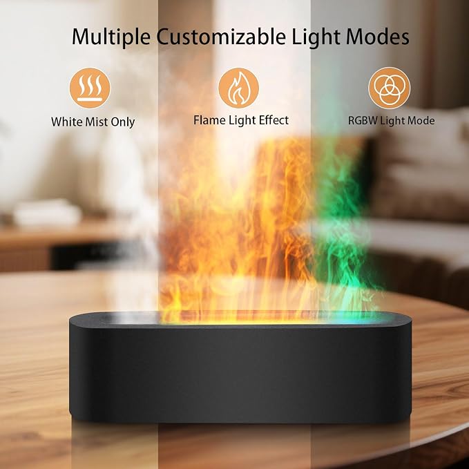 Essential Oil Diffuser, 180ml Flame Aroma Diffuser Humidifier, Ultrasonic Fireplace Aromatherapy Diffuser with 7-Color LED Light, Timer, Auto-Off for Bedroom Home & Room Decor(White)