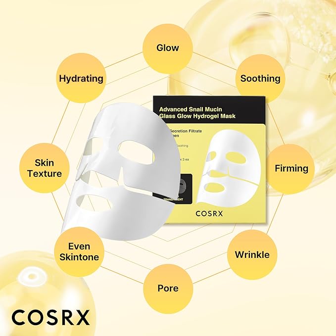 COSRX Snail 96 Essence + Hydrogel Mask 3EA- Advanced Snail 96 Mucin Serum and Glass Glow Hydrogel Collagen Face Masks, Travel Essentials, Stocking Stuffers, Korean Skin Care