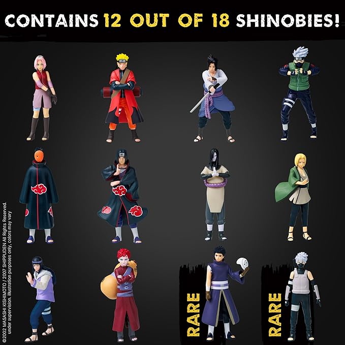 P.M.I. Naruto Shippuden Collectible Mini Figures 12 Pack Deluxe Box | Anime Toy Set Featuring Team 7 Ninjas, Akatsuki, Legendary Sannin & Hidden Rare Shinobi (Assortment B)
