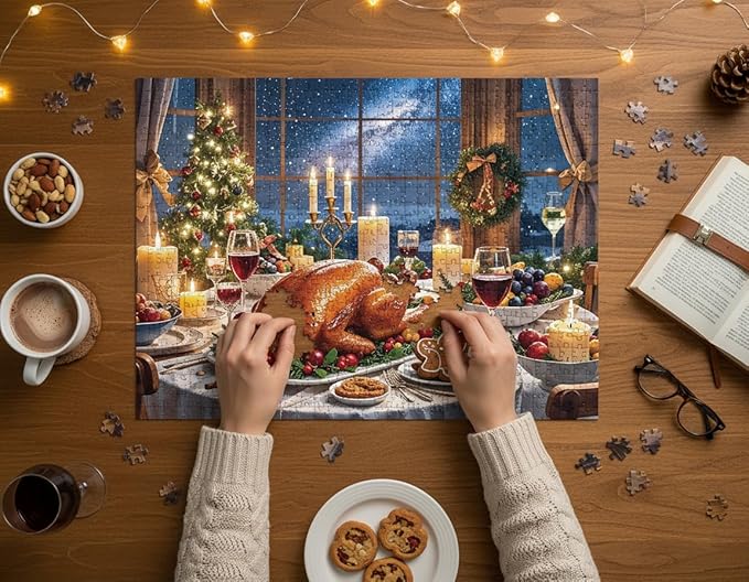 1000 Pieces Jigsaw Puzzles for Adults, Christmas Series - Festive Holiday Art, Fun Family Game, Best Xmas Gift Idea & Home Decoration, Large 28" x 20" （Christmas Dinner）
