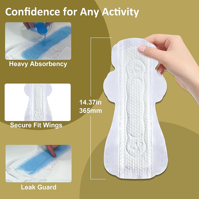 uNeat Extra Long Pads for Women, Ultra Thin Heavy Flow Sanitary with Wings, Unscented Cotton Menstrual, Super Absorbency Feminine Extra Coverage Period (Size 4, 48ct)