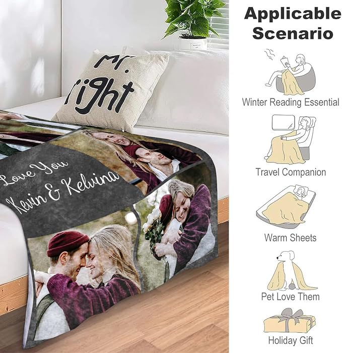 ICELIETE Custom Blanket with Picture Customized Fleece Photo Blanket for Couples Gifts Personalized Blankets and Throws Christmas Valentines Day Gifts for Boyfriend Girlfriend