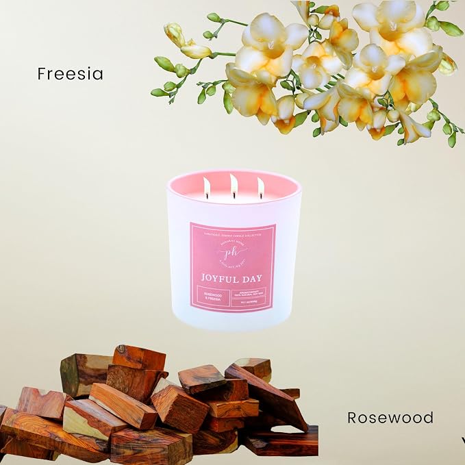 Extra Large Candle – Joyful Day | Hand-Poured Soy Candle with Freesia & Rosewood | 14.1 oz (400g) 60 Hours| Vegan, Clean Burn, Aromatherapy | Gift for Women, Self-Care