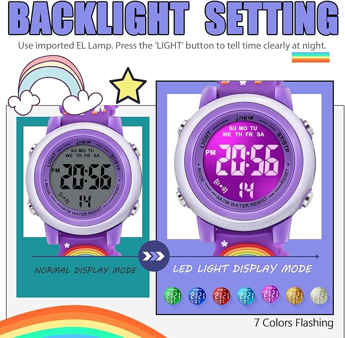 3D Cartoon Waterproof Watches for Girls with Alarm - Best Toys Gifts for Girls Age 3-12